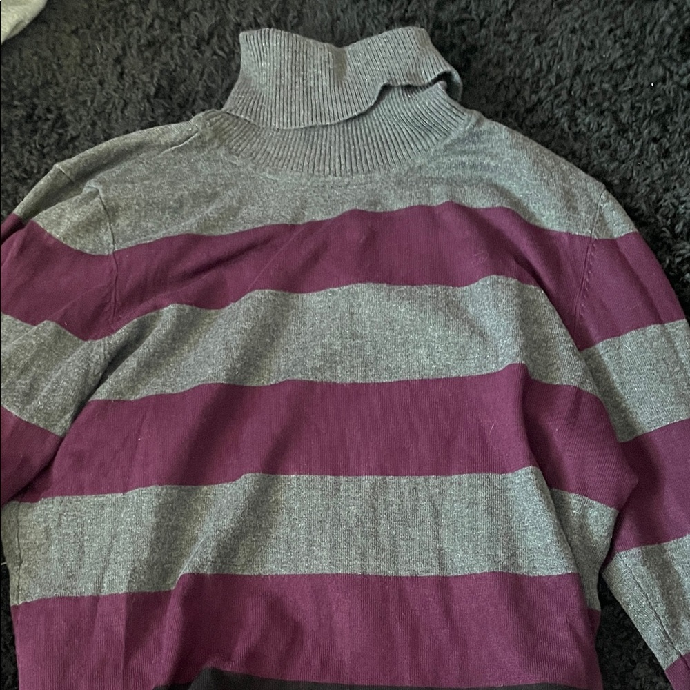 Calvin Klein Purple and Gray Striped Turtleneck Sweater